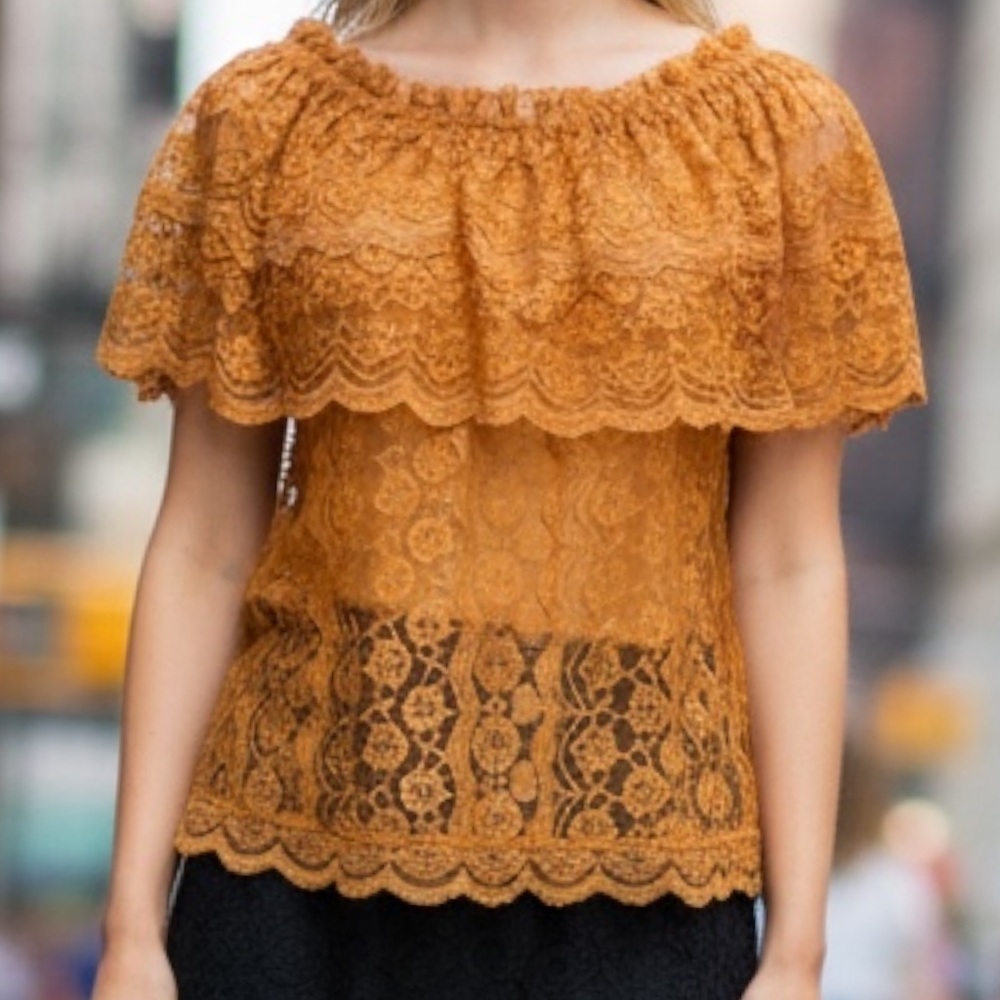 Virginie Vincent France Lace Exaggerated Ruffled Peasant Boho Holiday Top SZ M - Picture 3 of 10